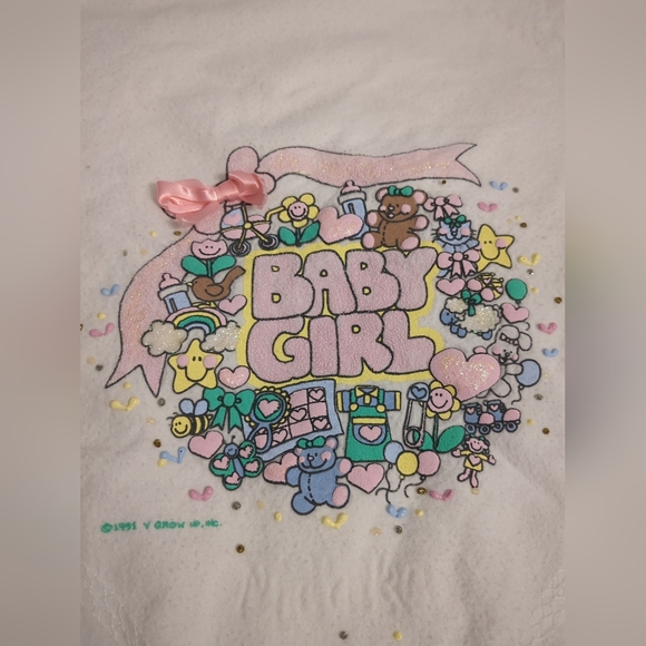 VINTAGE BABY GIRL RECEIVING BLANKET 100% COTTON 1991 Y GROW UP - Picture 1 of 8